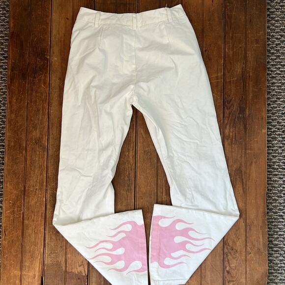 Colorful Natalie White boot leg mid rise Pants with Pink Flame Design - Picture 8 of 8